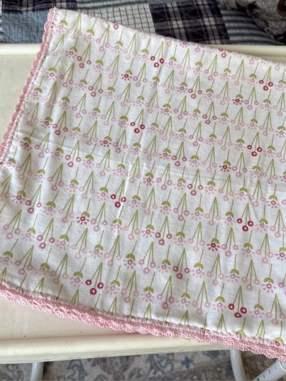 Soft White Baby Blanket with Pink & Green Floral Print
30 x 30 in